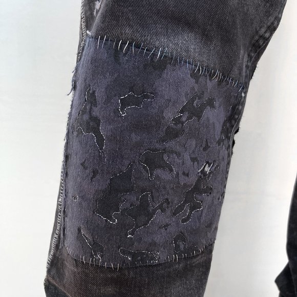 Black Rocker Jeans Acid Wash Metallic Silver Denim - Picture 16 of 16